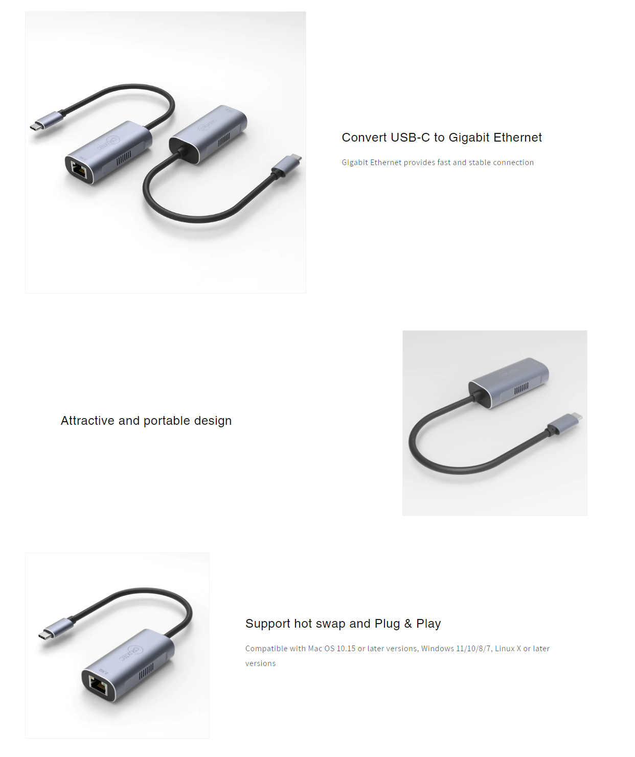 A large marketing image providing additional information about the product Cruxtec CTR-25G-SG USB-C to RJ45 2.5G Ethernet Network Adapter  - Additional alt info not provided
